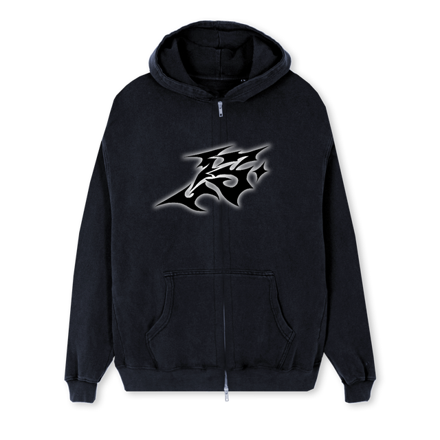 JS TRIBALGLOW  Vintage Black Regular Zipped Hoodie.