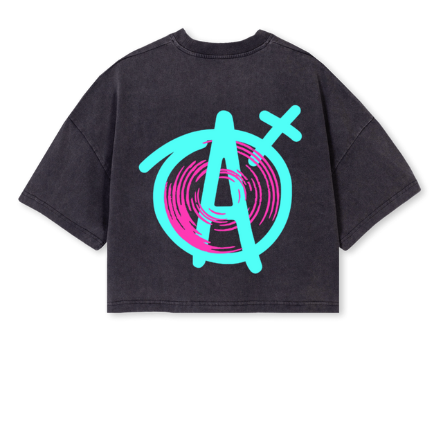 ADHDXAGNOSTICVBOTS Vintage Black Cropped Oversized Tee.