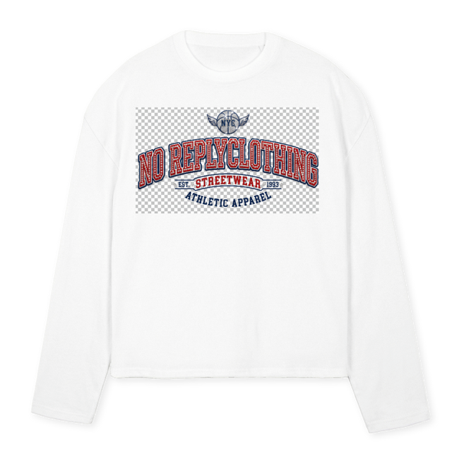 NO REPLY AZTH White Oversized Boxy LS Tee.