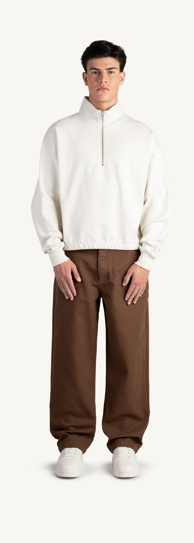 Brown Relaxed Straight Canvas Pants.