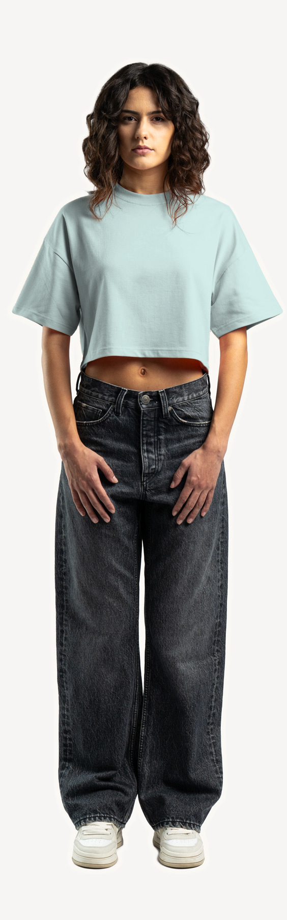 Cold Blue Cropped Oversized Tee.