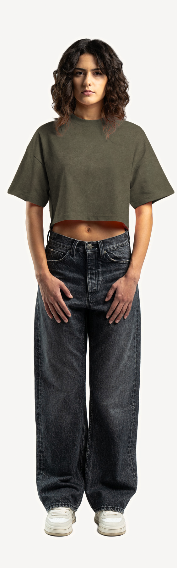 Vintage Olive Cropped Oversized Tee.