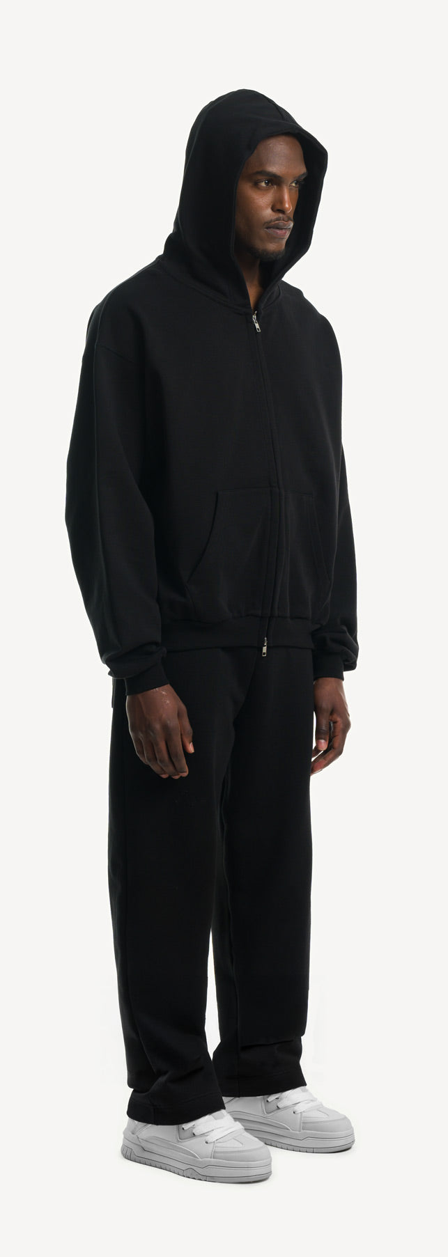 Black Ultra Heavy Oversized Zipped Hoodie.