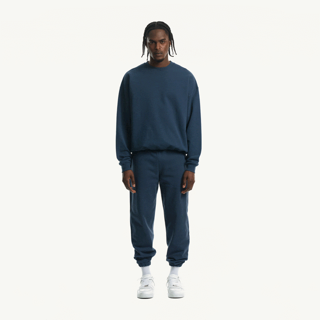 Navy Blue Oversized Crewneck Sweater. WATC STUDIO