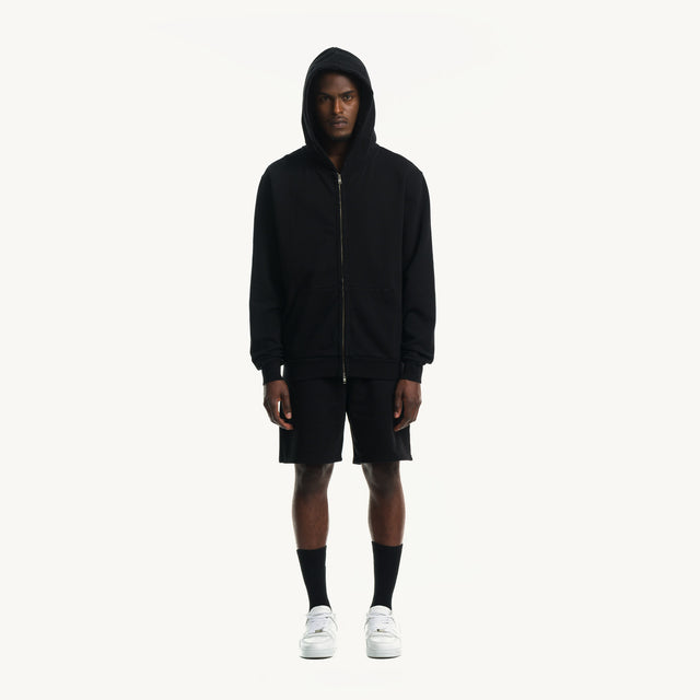 Black Regular Zipped Hoodie.