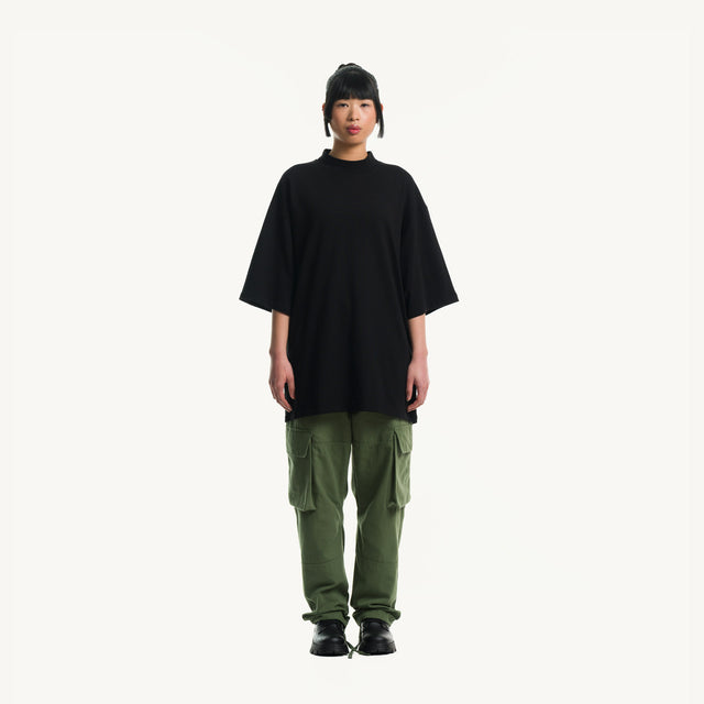 Black Oversized Mock Neck Tee.