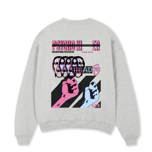 ADWPSYCHOKILLA Light Grey Marl Oversized Crewneck Sweater.