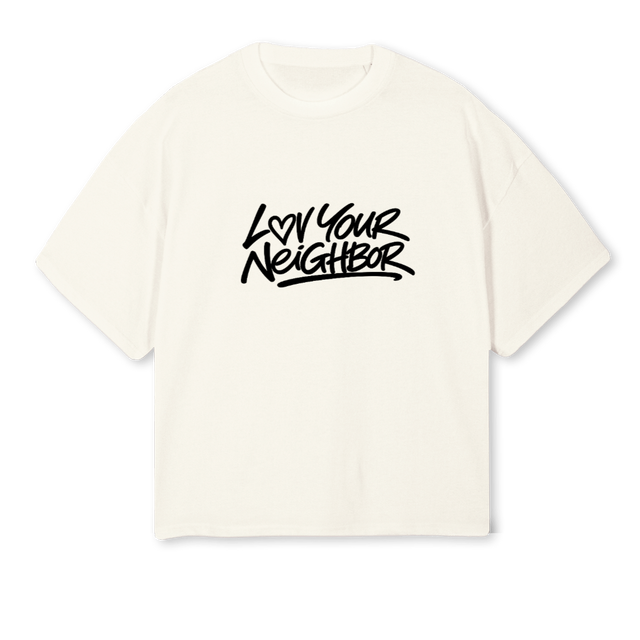 LUVJAM NEIGHBOR Cream Oversized Boxy Tee.