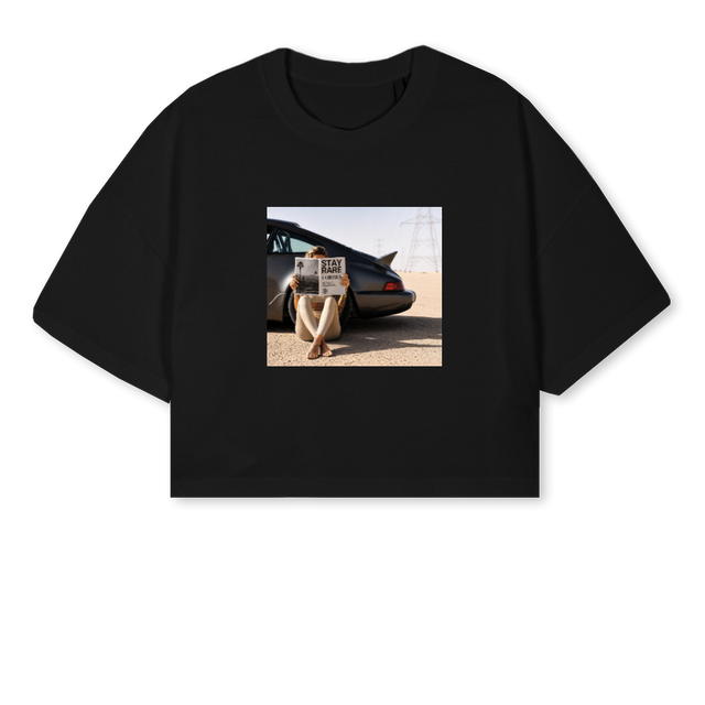 STAYRARE_B Black Cropped Oversized Tee.