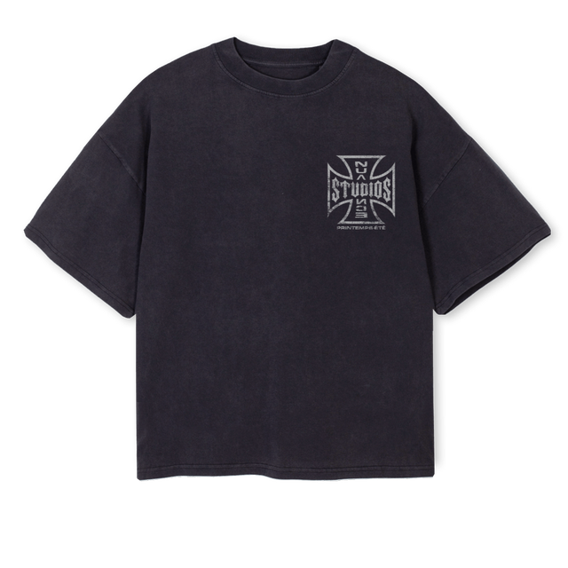 NUANCECROSS Vintage Black Oversized Boxy Tee.