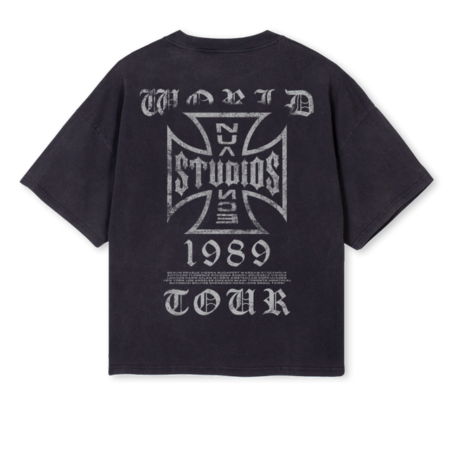 NUANCECROSS Vintage Black Oversized Boxy Tee.
