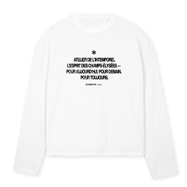 ELYSEES NEGRO White Oversized Boxy LS Tee.