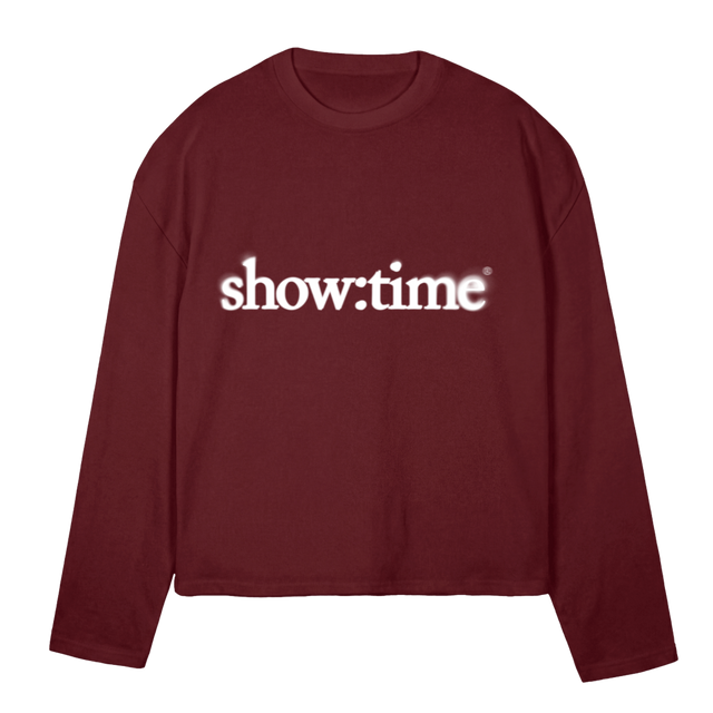 LOGOBLURWHITE Burgundy Oversized Boxy LS Tee.