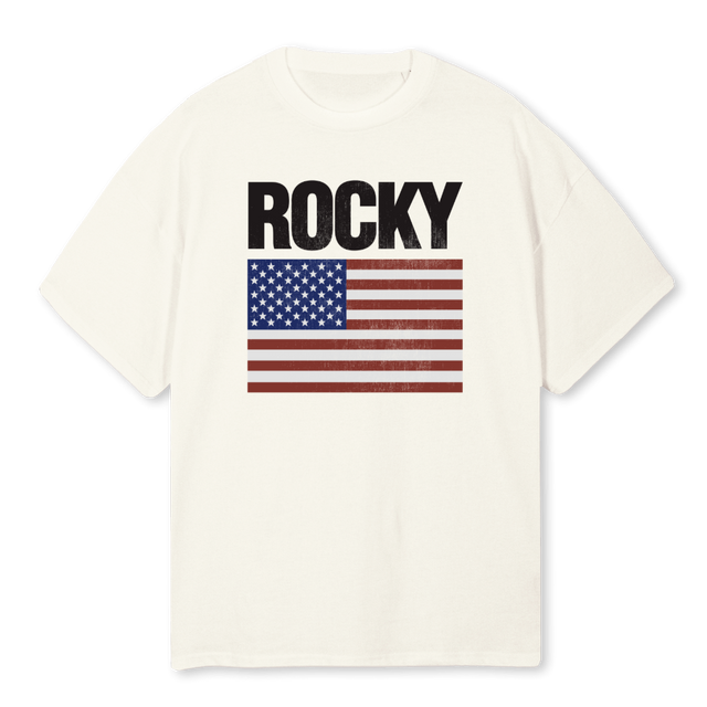 ROCKYUSA Cream Oversized Tee.