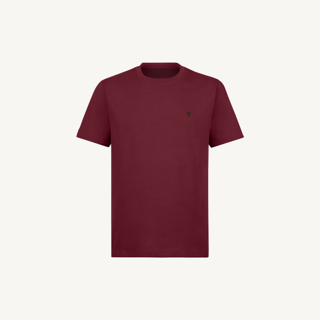 3.VERDI-BRG-EMBRLGO Burgundy Regular Tee.