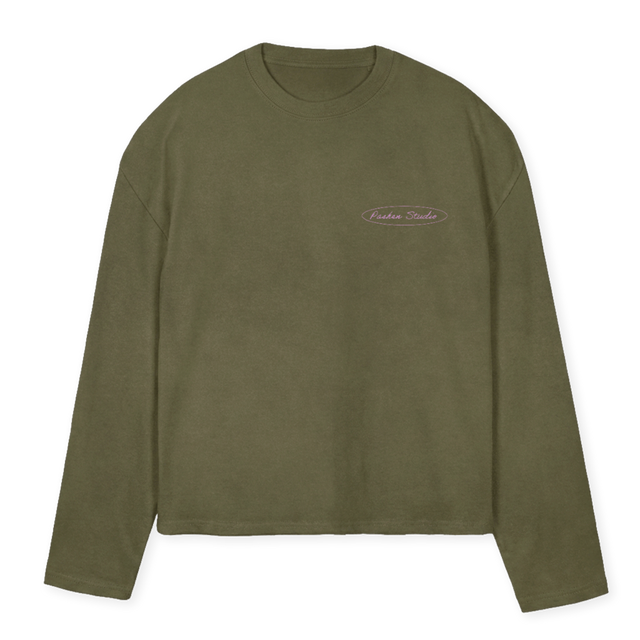 PASHEN_1 Vintage Olive Oversized Boxy LS Tee.
