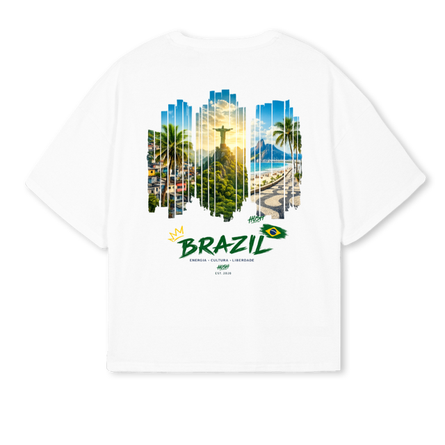 HUSH BRESIL White Oversized Boxy Tee.