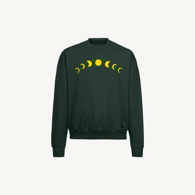 Moon Phase Dark Green Wild Green Oversized Crewneck Sweater.