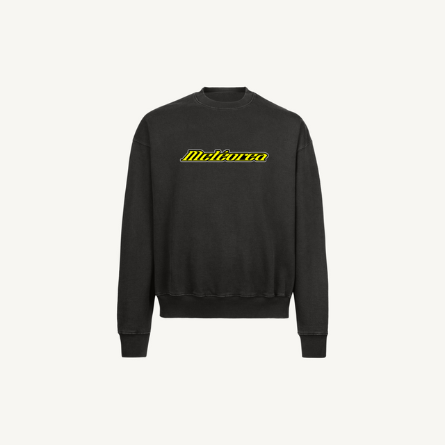 futuristic logo black Vintage Black Oversized Crewneck Sweater.