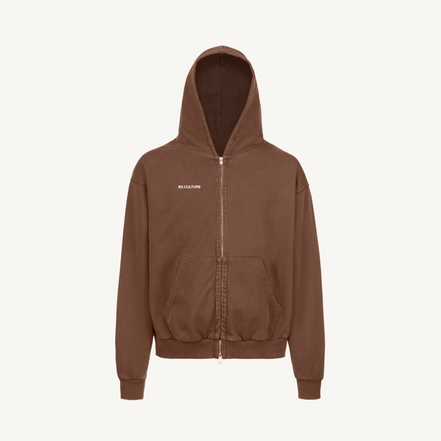 BXC Text Logo 7CM_VB Vintage Brown Oversized Zipped Hoodie.