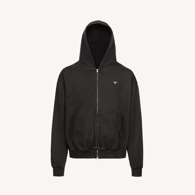 FitBeny zip hoodie Vintage Black Oversized Zipped Hoodie.
