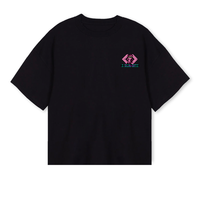 ADWMATERIALGAL_BOXY  Black Oversized Boxy Tee.