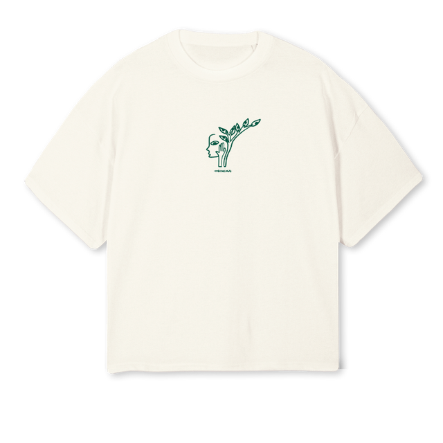 THETREECREAMGREEN Cream Oversized Boxy Tee.