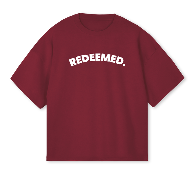 JESUSSAVES Burgundy Oversized Boxy Tee.