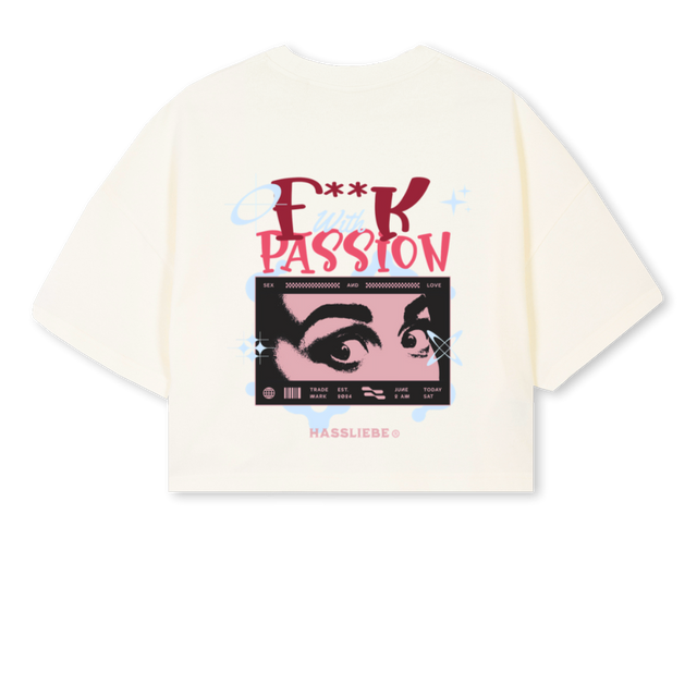 PASSION Cream Cropped Oversized Tee.
