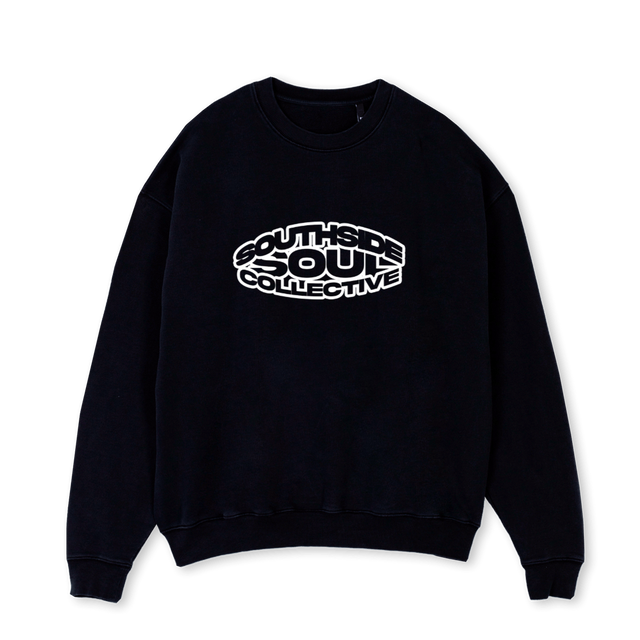 SSCLOGOOUTLINES Black Oversized Crewneck Sweater.