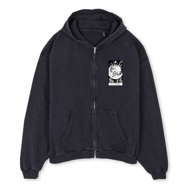 LOVERSZIP Vintage Black Oversized Zipped Hoodie.