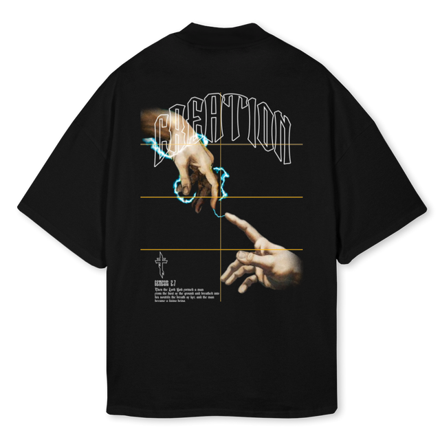 CREATION  Black Oversized Mock Neck Tee.