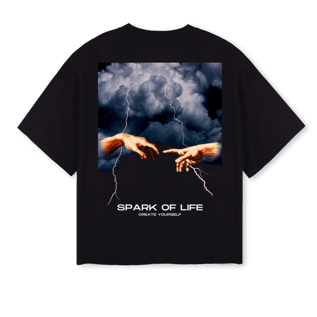 SPRKOFLFEREDUX Black Oversized Boxy Tee.