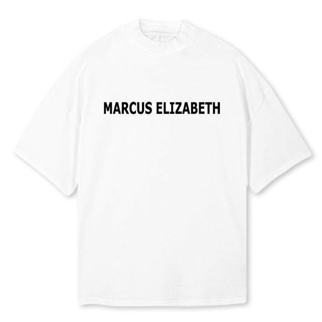 BOLDMELOGO White Oversized Mock Neck Tee.
