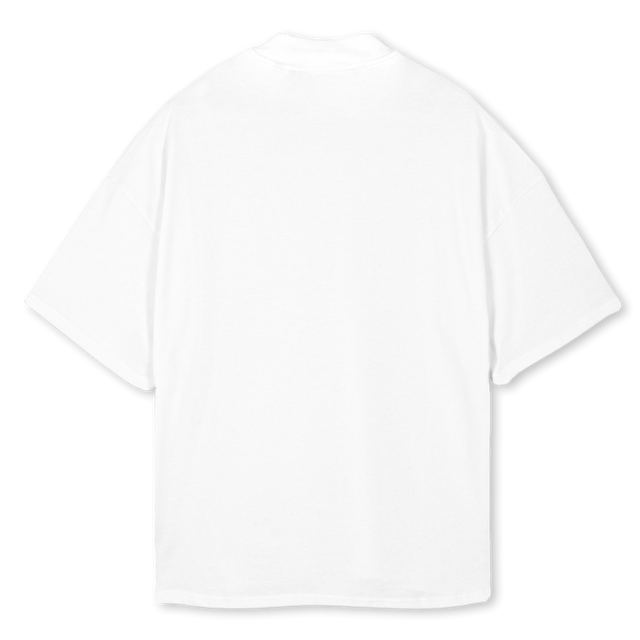 BOLDMELOGO White Oversized Mock Neck Tee.