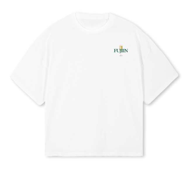 BRSND White Oversized Boxy Tee.