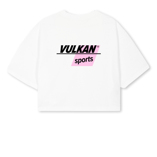 VULKANSPORTS_1 White Cropped Oversized Tee.