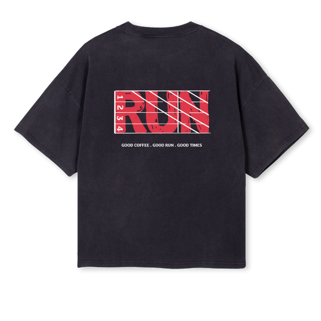 COFFEERU Vintage Black Oversized Boxy Tee.