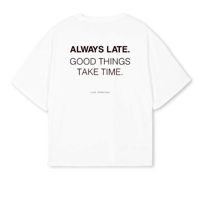 ALWAYSLATE White Oversized Boxy Tee.