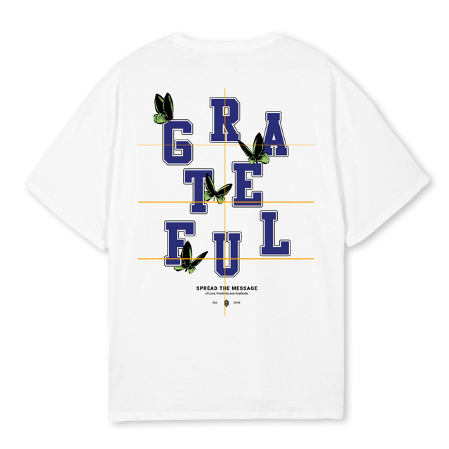 GRATEFULBUTTERFLY White Oversized Tee.