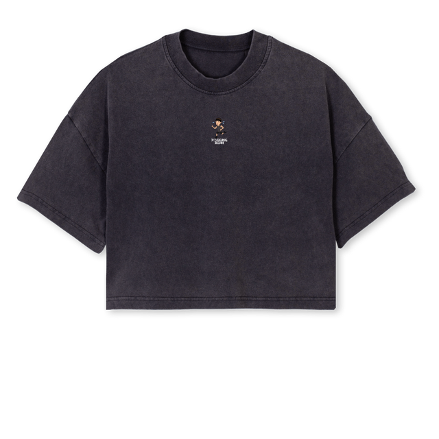 JRRUNCLUBCROPBLK Vintage Black Cropped Oversized Tee.