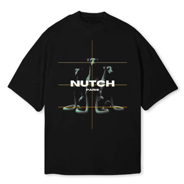 BIJ Black Oversized Mock Neck Tee.