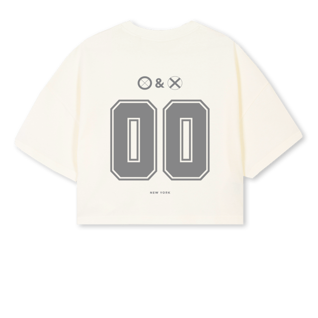 CROPTEENUMBER Cream Cropped Oversized Tee.