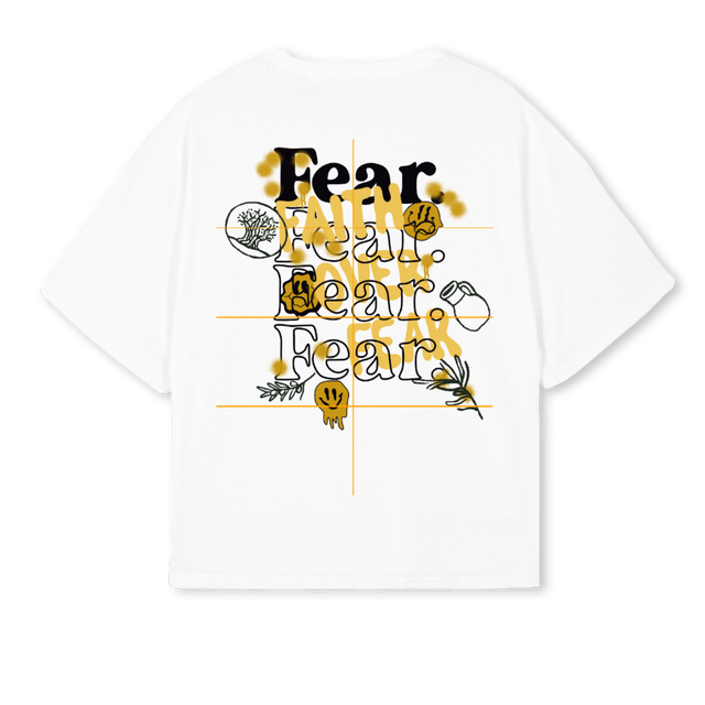 DRIPFAITHOVERFEAR White Oversized Boxy Tee.