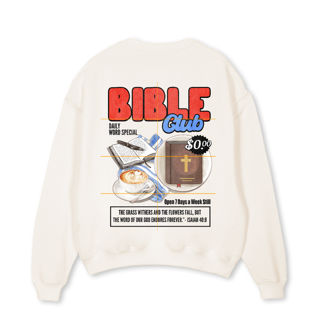 CREWWBIBLECLUB Vintage White Oversized Crewneck Sweater.