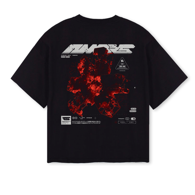 NMBRSOVRSBOXYTEERED Black Oversized Boxy Tee.