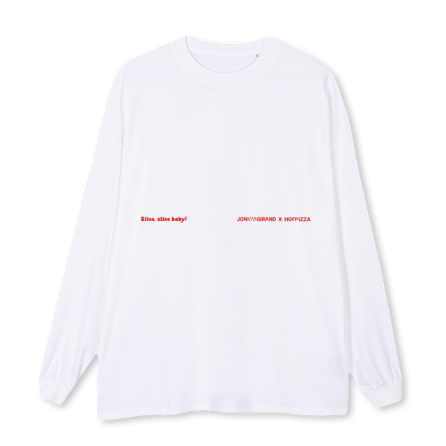 HOFPIZZALS White Oversized LS Tee.