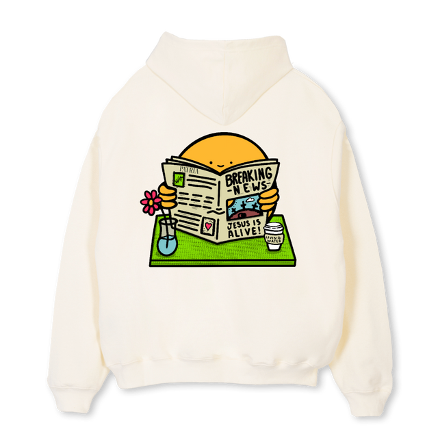 BREAKINGNEWSHOODIE Cream Oversized Hoodie.