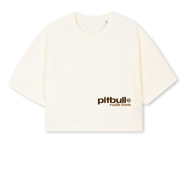 PITBULL Cream Cropped Oversized Tee.