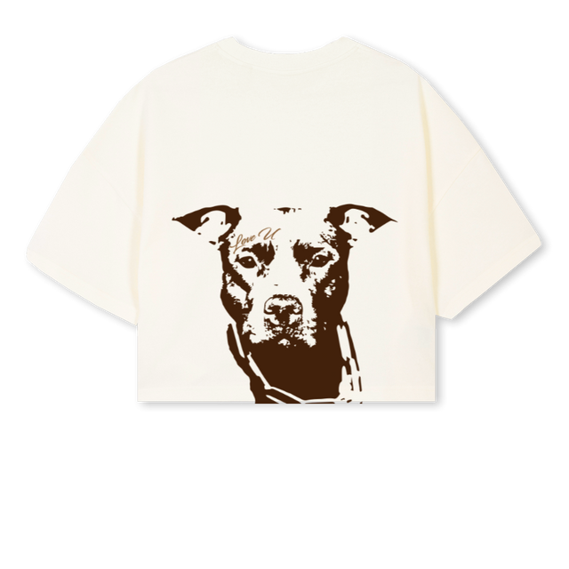 PITBULL Cream Cropped Oversized Tee.
